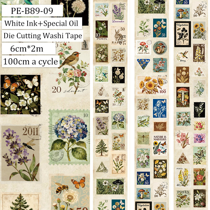 Vintage floral stamp album Die Cutting Washi Tape featuring floral, and vintage designs for journaling, scrapbooking and collage