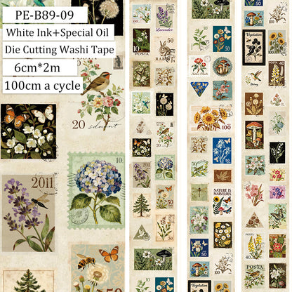 Vintage floral stamp album Die Cutting Washi Tape featuring floral, and vintage designs for journaling, scrapbooking and collage