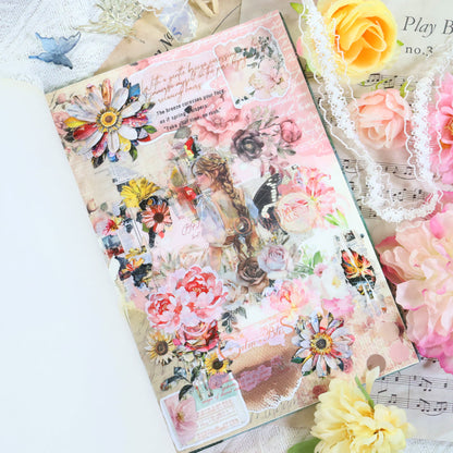 Water Floral Dyeing Fog PET Tape featuring floral designs for journaling, scrapbooking and collage
