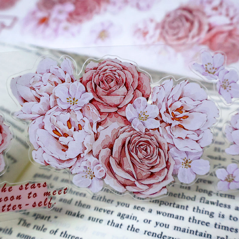 5.6cm*100cm Sweet rose Die Cutting Washi/PET/Shell Silver PET Tape featuring rose, sweet, and silver designs for journaling, scrapbooking and collage