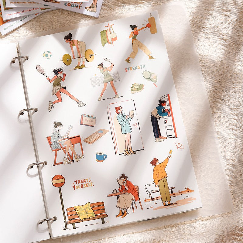 Xiaonai's Energetic Vacation Series Sticker Book featuring cat and book designs for journaling, scrapbooking and collage