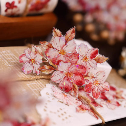 Retro Red Floral PET & Washi Die-Cut Tape
