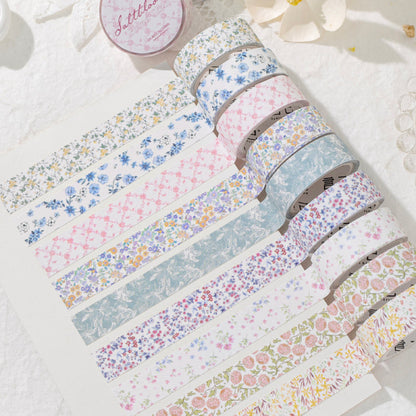 Thin Salt Flower Series Flash Sand Synthetic Paper Tape featuring flower designs for journaling, scrapbooking and collage