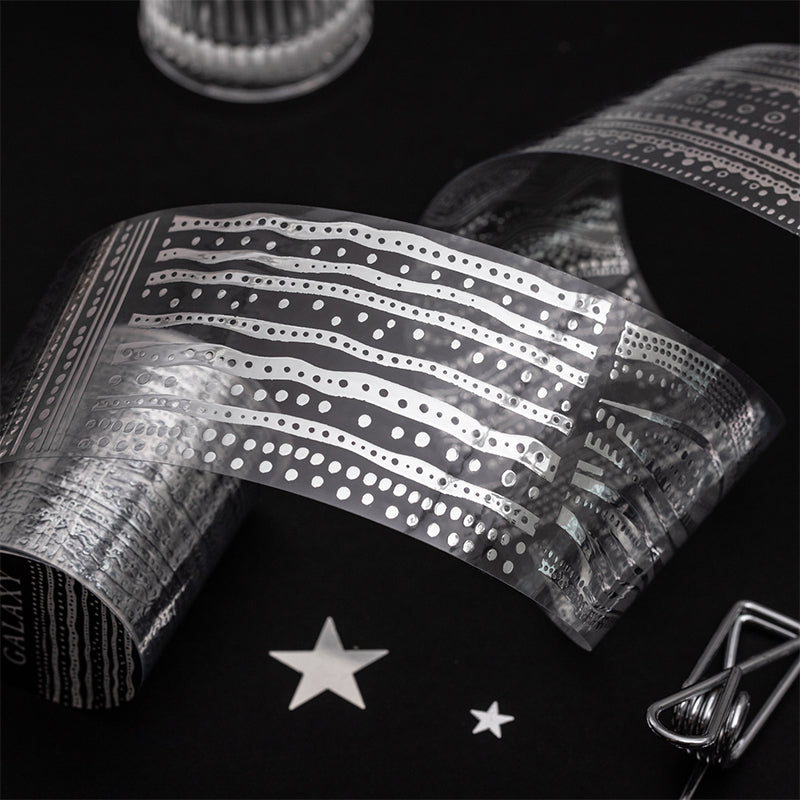 Boundless Galaxy Series Silver Stamping PET Tape featuring silver designs for journaling, scrapbooking and collage