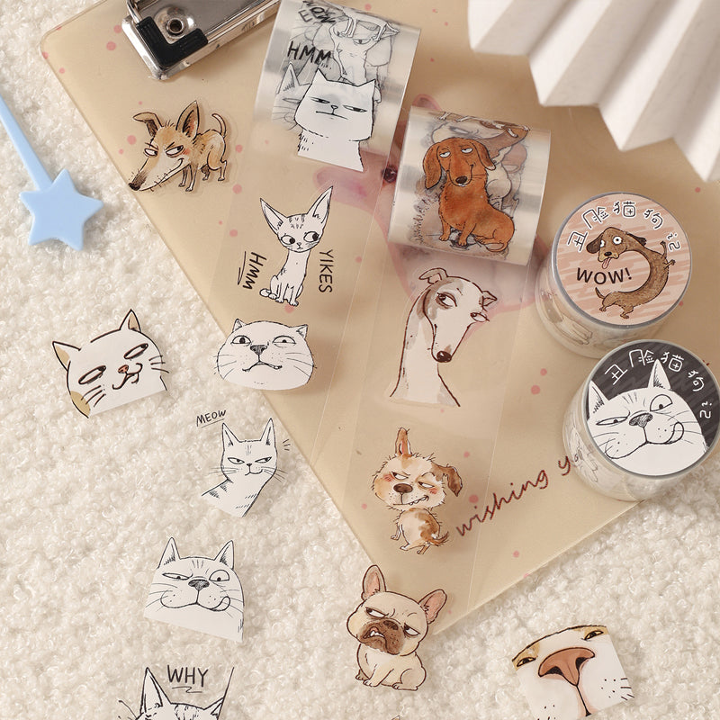 Ugly Face Cats Dogs Series Die Cutting PET Tape