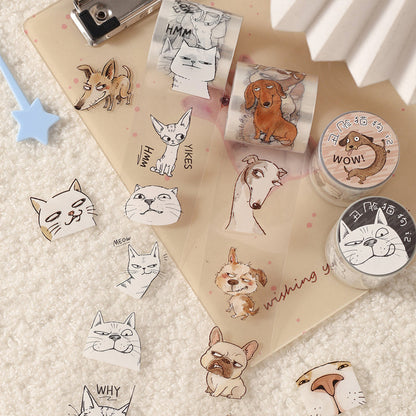 Ugly Face Cats Dogs Series Die Cutting PET Tape