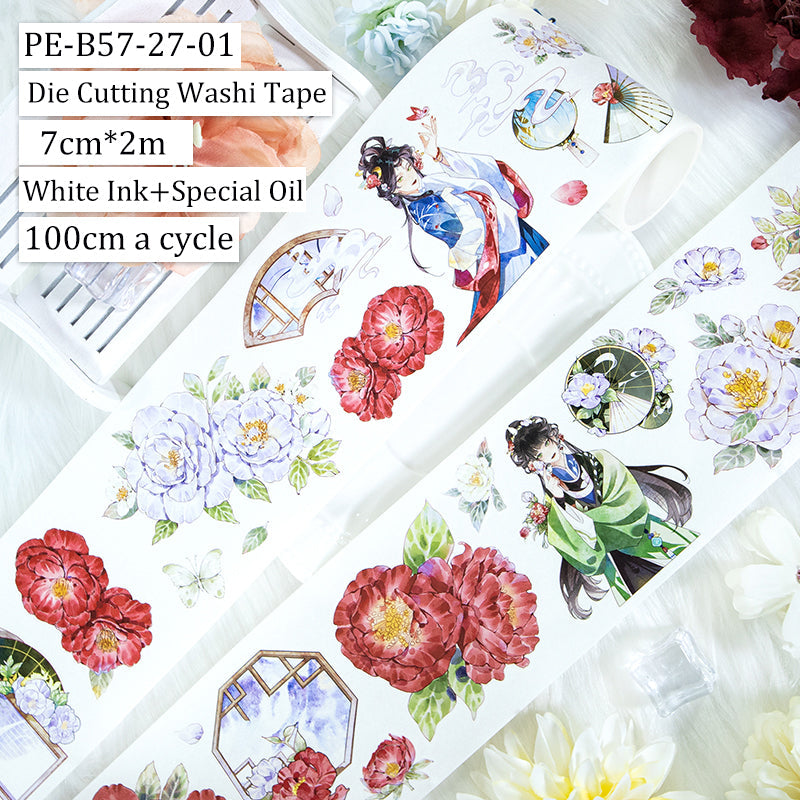 Red peony beauty Die Cutting Washi/Shell Light PET Tape