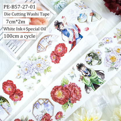 Red peony beauty Die Cutting Washi/Shell Light PET Tape