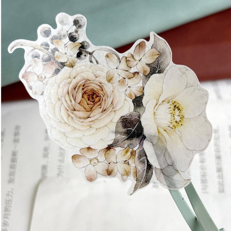 6cm*100cm Ink Fragrance Flower Die Cutting Washi/PET/Shell Light PET Tape featuring flower, and light designs for journaling, scrapbooking and collage