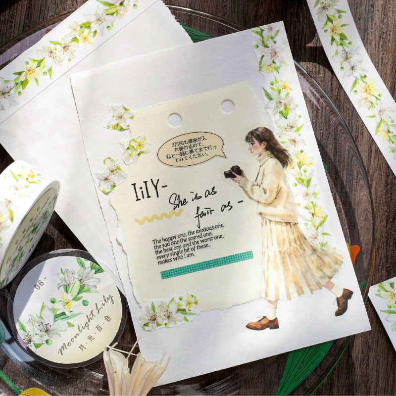 Flower Poem Series Flash Sand Synthetic Paper Tape featuring flower designs for journaling, scrapbooking and collage