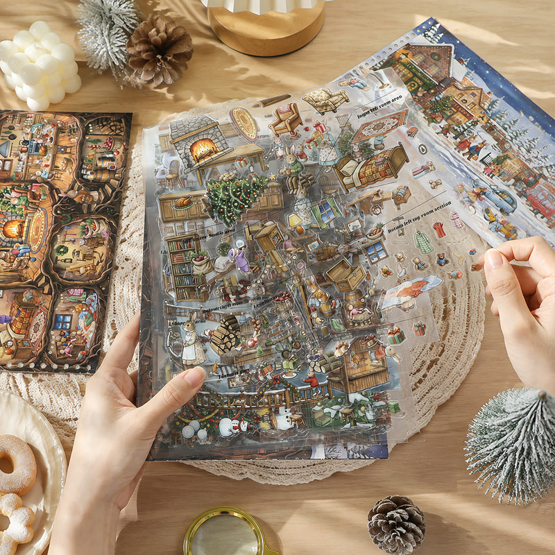 Winter Woodland Bunny Realm 3D Sticker Book featuring book designs for journaling, scrapbooking and collage