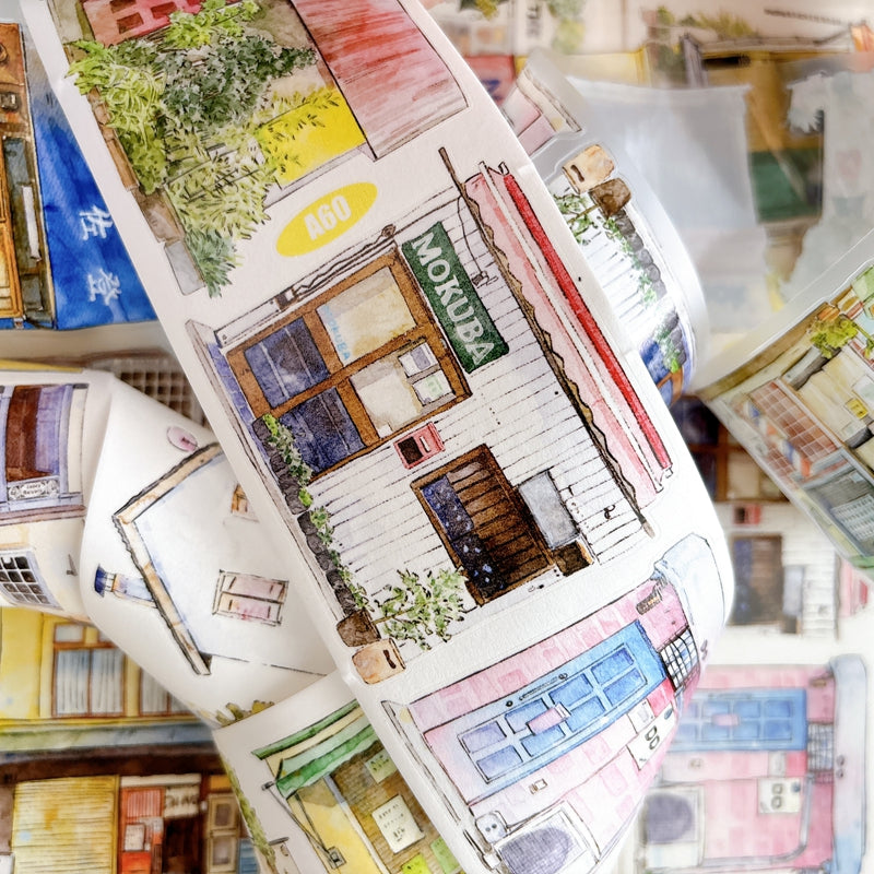 Whole Roll 7cm*5m Little House Die Cutting Washi/PET/Fog PET Tape