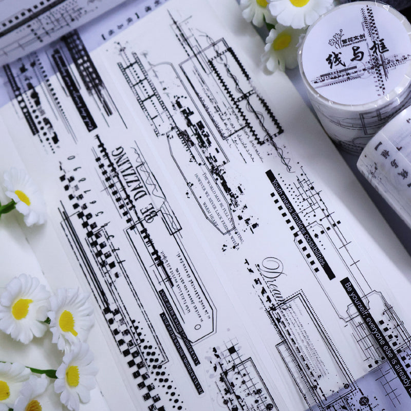 Whole Roll 5cm*5m Lines and frames Die Cutting Washi/PET Tape for journaling, scrapbooking and collage