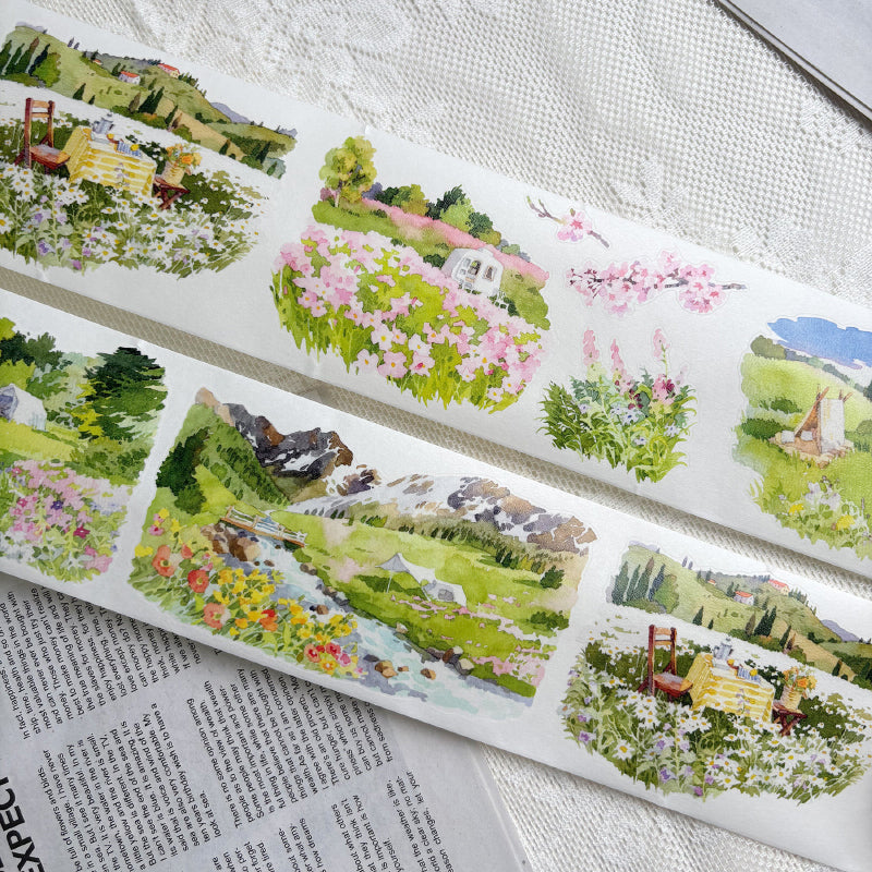 Whole Roll 7cm*5m Blossoming Wildlands Die Cutting Washi/PET Tape