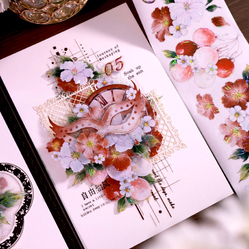 Whole Roll 6cm*4.8m Drunken Lotus Banquet Die Cutting Shell Light Washi/PET Tape