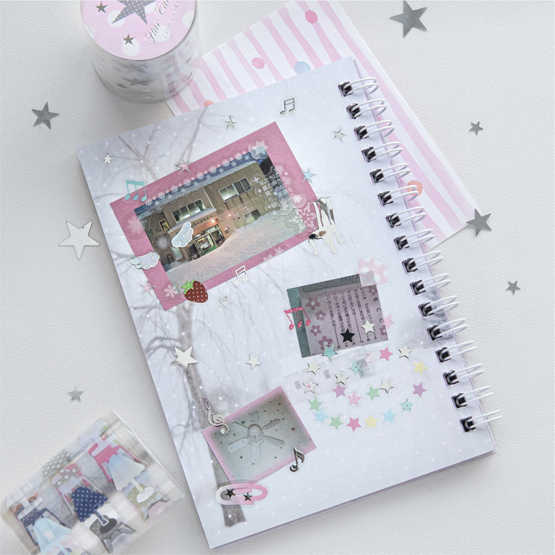 Muanuan Diary Series Die Cutting Silver Stamping PET Tape featuring silver designs for journaling, scrapbooking and collage