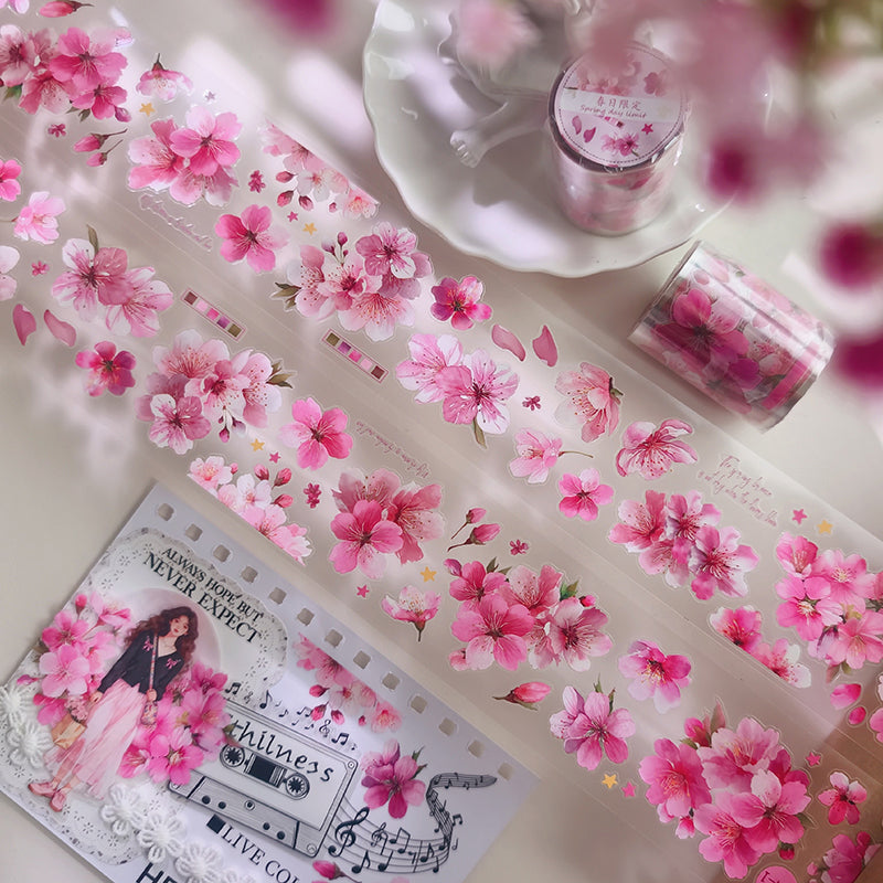 5.5cm*60cm Spring Season Die Cutting PET Tape featuring spring, and sea designs for journaling, scrapbooking and collage