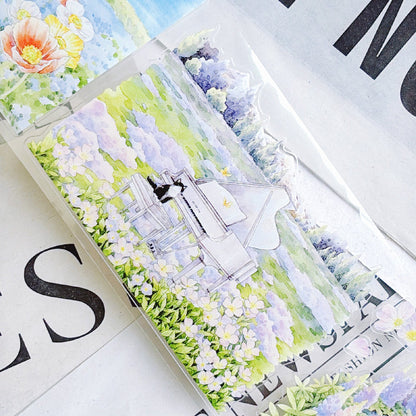 Whole Roll 6.5cm*5m Peaceful Courtyard Die Cutting Washi/PET Tape for journaling, scrapbooking and collage