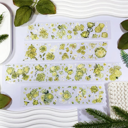 5.5cm*100cm Lush Greenery Washi/Self-adhesive/Shell Light PET Tape featuring green, and light designs for journaling, scrapbooking and collage
