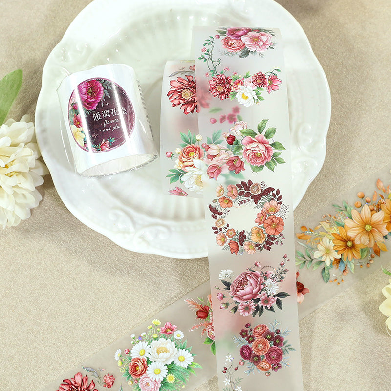 Warm Toned Floral Painting Shell Silver Fog PET Tape