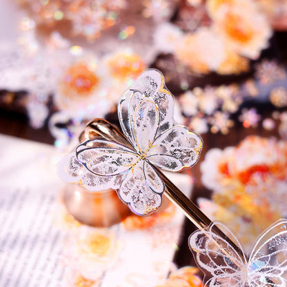 4.5cm*100cm Butterfly wings Die Cutting Flash PET/Shell Light/Gold/Silver Tape featuring butterfly, old, and gold designs for journaling, scrapbooking and collage