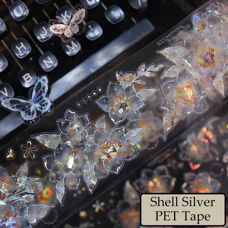 6cm*100cm Fragrant Orchids Die Cutting Shell Silver/Gold/Light PET Tape