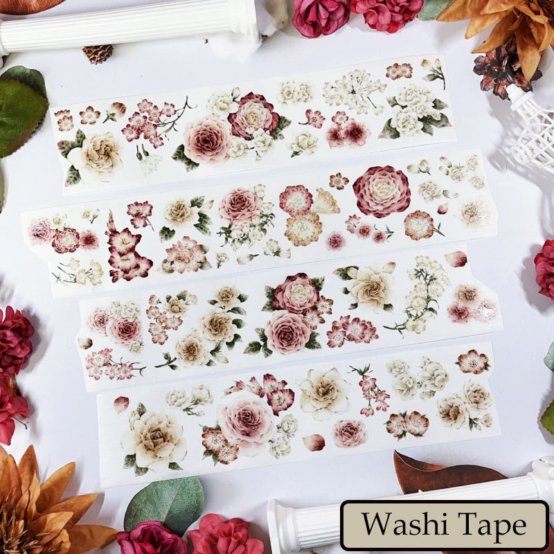 5.5cm*100cm Amber Flower Washi/Self-adhesive/Shell Light PET Tape