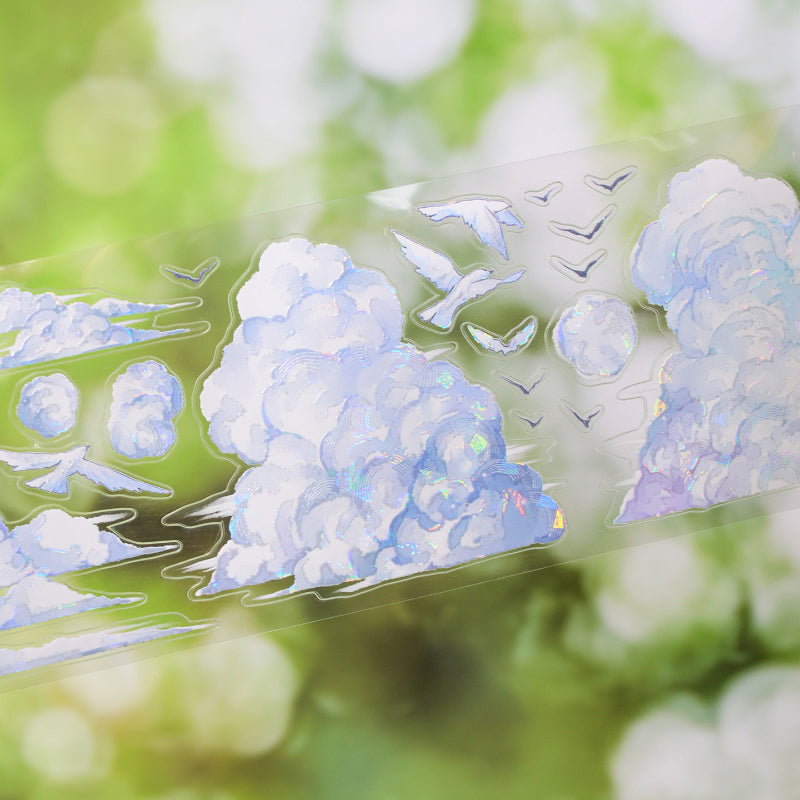 6.5cm*110cm Cloud Dream Floating World Die Cutting Shell Light PET Tape featuring dream, cloud, and light designs for journaling, scrapbooking and collage