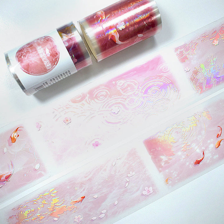 Pink Rippling waves of emerald Rainbow Light PET Tape featuring pink, rain, and light designs for journaling, scrapbooking and collage