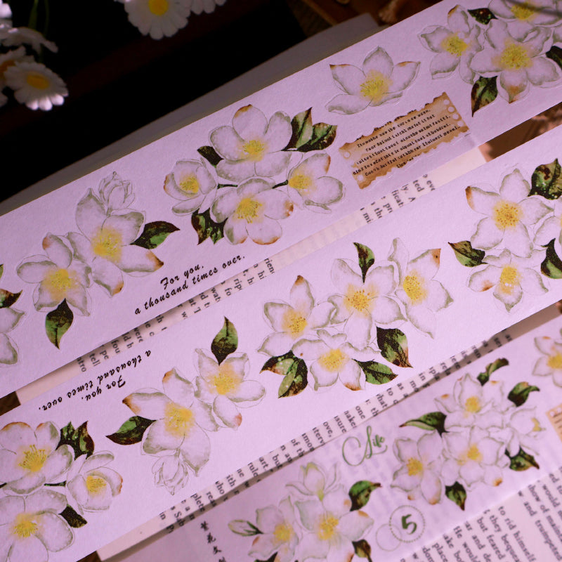 5cm*100cm Spring of the Four Seasons Die Cutting Washi/PET/Shell Silver PET Tape featuring spring, silver, and sea designs for journaling, scrapbooking and collage