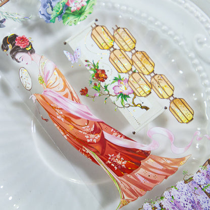 Ancient court Die Cutting Washi/Shell Gold PET Tape featuring old, and gold designs for journaling, scrapbooking and collage