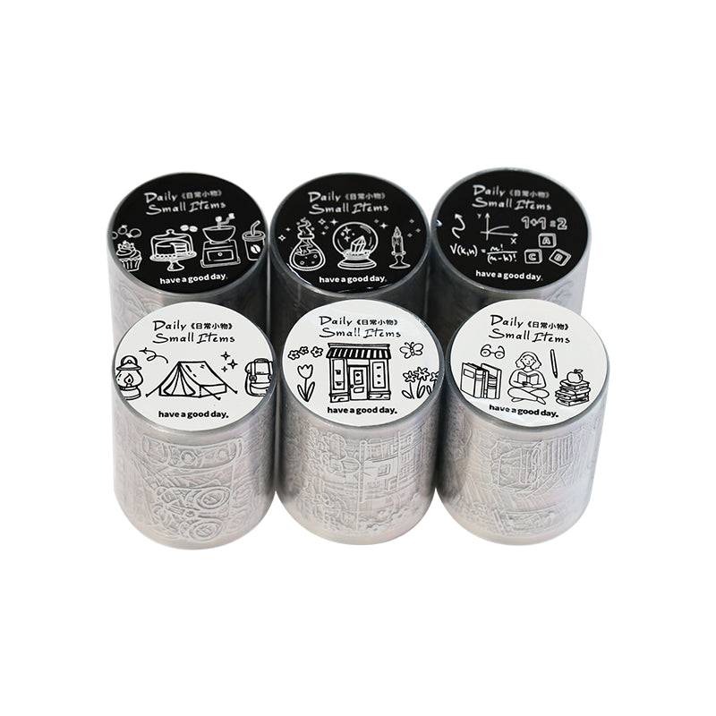 Daily Essentials Series Die Cutting Silver Stamping PET Tape featuring silver designs for journaling, scrapbooking and collage