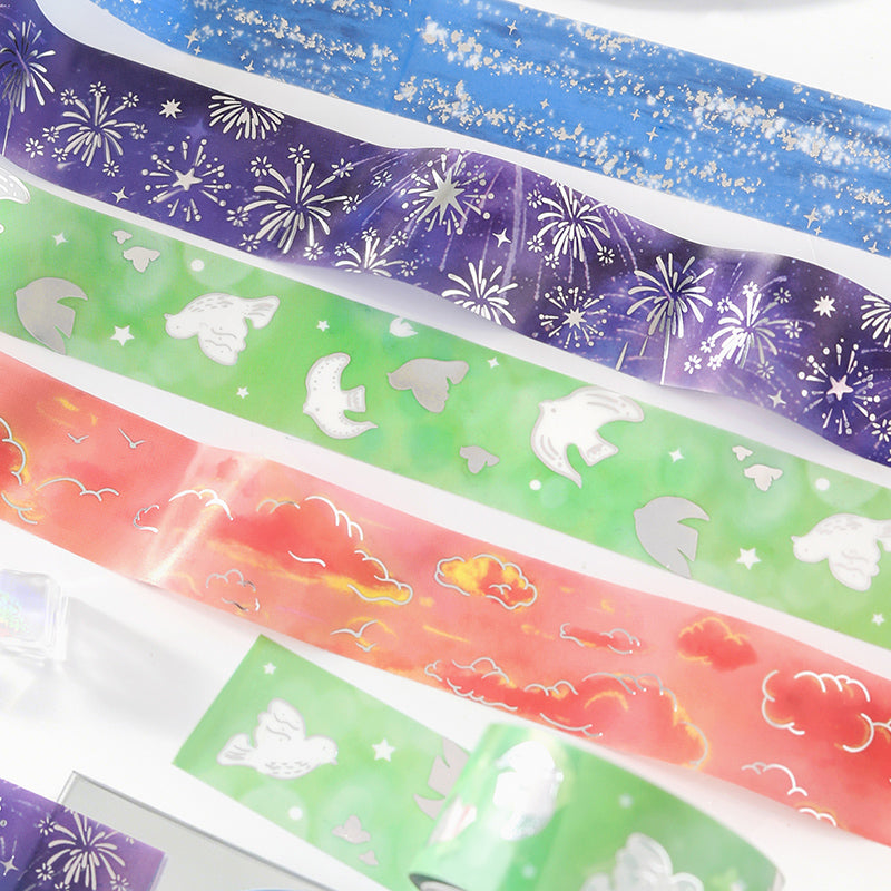 Dreaming Flowing Light Music Series Silver Stamping PET Tape featuring dream, silver, and music designs for journaling, scrapbooking and collage