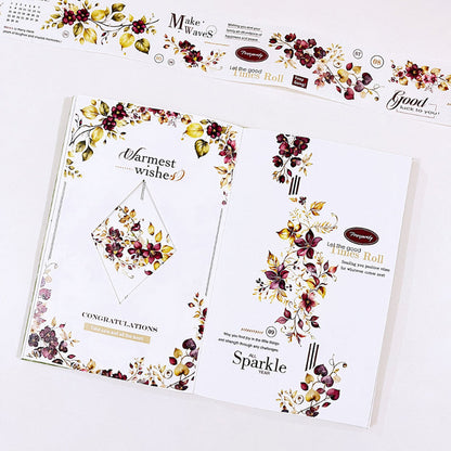 Whole Roll 5cm*5m Deep red joy Die Cutting Washi/PET Tape featuring red designs for journaling, scrapbooking and collage