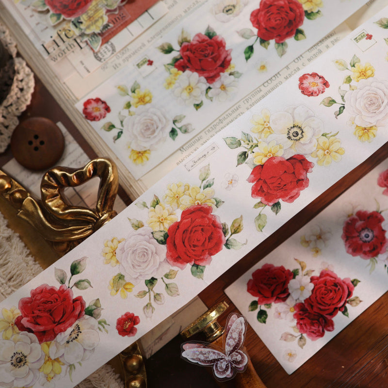 5.5cm*100cm Red White Flower Die Cutting Washi/PET/Shell Light PET Tape