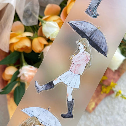 6cm*333cm It's raining Die Cutting Washi/PET/Fog PET Tape featuring rain designs for journaling, scrapbooking and collage
