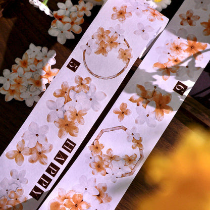 Whole Roll 5cm*5m Autumn Chrysanthemum Flower Die Cutting Washi/PET/Shell Silver PET Tape featuring autumn, silver, and flower designs for journaling, scrapbooking and collage
