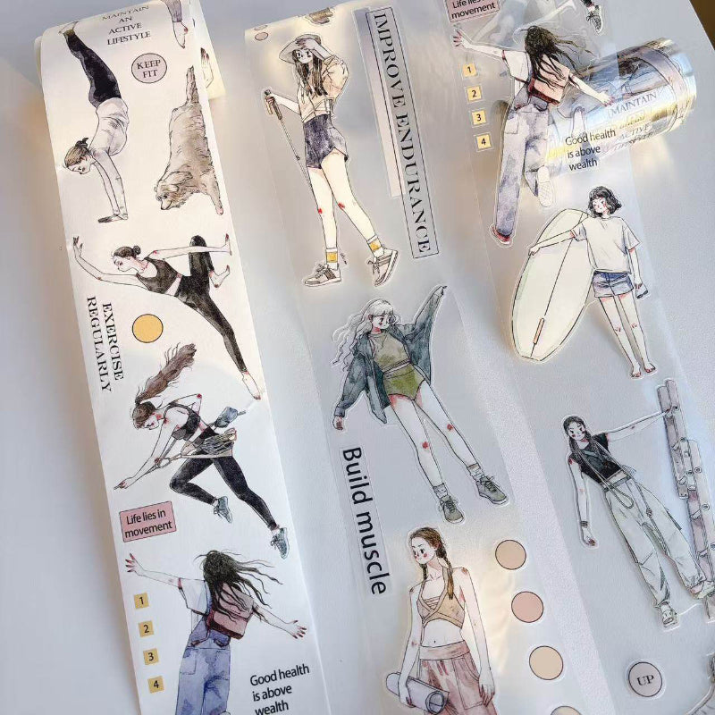 Whole Roll 6cm*6m Keep exercising Die Cutting Washi/PET/Fog PET Tape for journaling, scrapbooking and collage