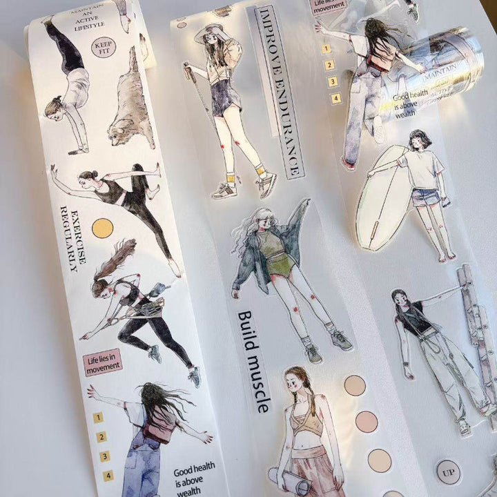 Whole Roll 6cm*6m Keep exercising Die Cutting Washi/PET/Fog PET Tape for journaling, scrapbooking and collage