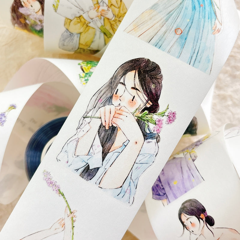 5cm*333cm Holding Flower Die Cutting Washi/PET/Fog PET Tape featuring old, and flower designs for journaling, scrapbooking and collage