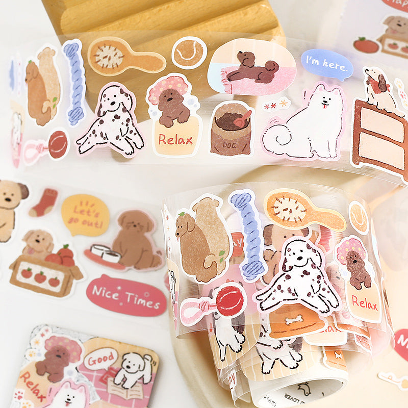 Caring Dog Series Die Cutting Synthetic Paper Tape featuring dog designs for journaling, scrapbooking and collage