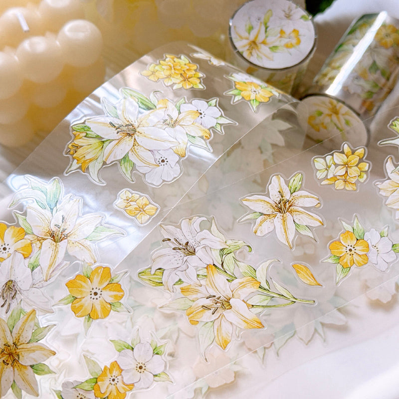 5.5cm*100cm Floating Light Lily Die Cutting Washi/PET Tape featuring light designs for journaling, scrapbooking and collage
