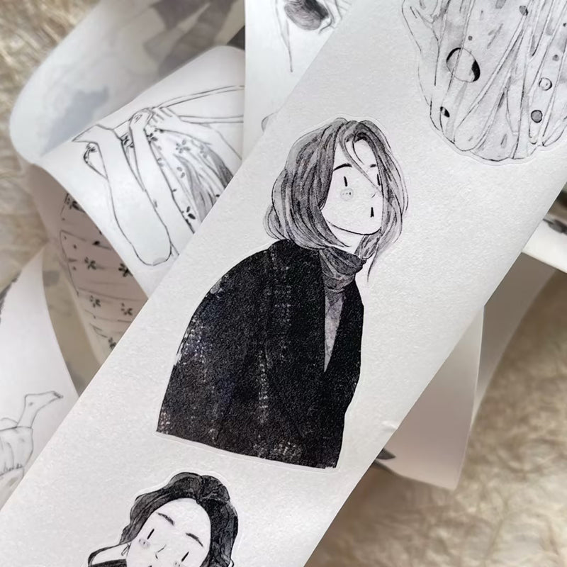 5cm*333cm Little black Die Cutting Washi/PET/Fog PET Tape featuring black designs for journaling, scrapbooking and collage