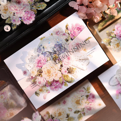 Peach Fog White Flower Die-Cutting Washi Tape - Sample 100cm