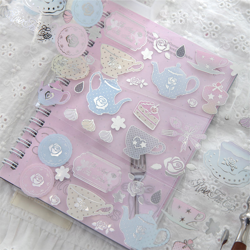 Cocoa Rose House Series Die Cutting Silver Stamping PET Tape featuring rose, silver, and house designs for journaling, scrapbooking and collage