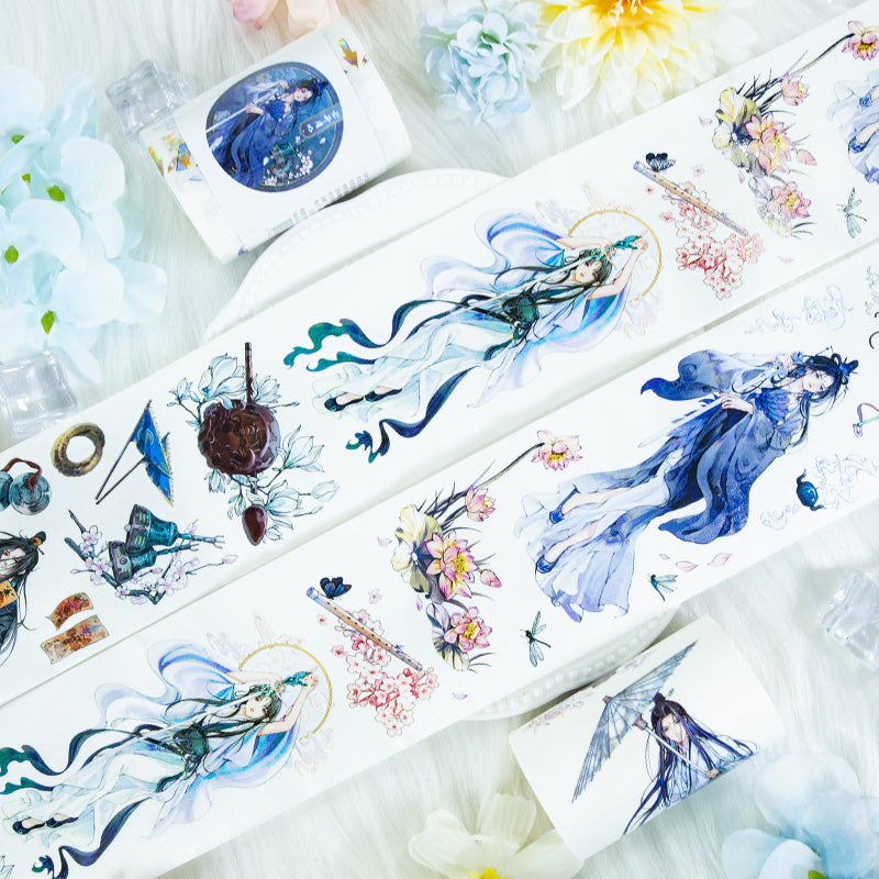 Moon shines bright Die Cutting Washi/Shell Silver PET Tape featuring silver, and moon designs for journaling, scrapbooking and collage