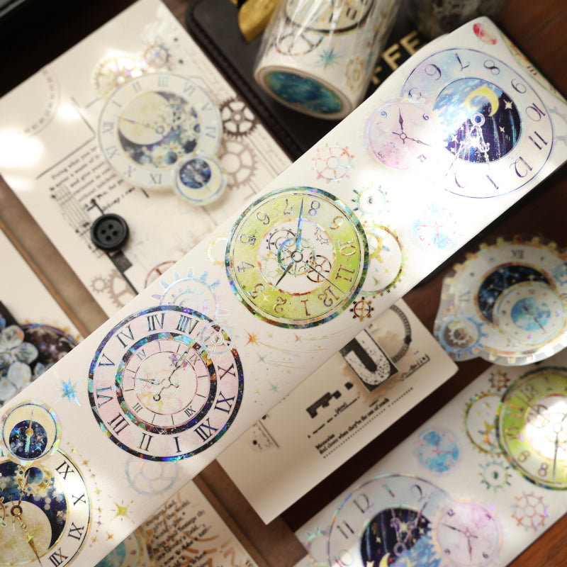 6cm*100cm Clock gears Shell Light Washi/PET Tape featuring light designs for journaling, scrapbooking and collage