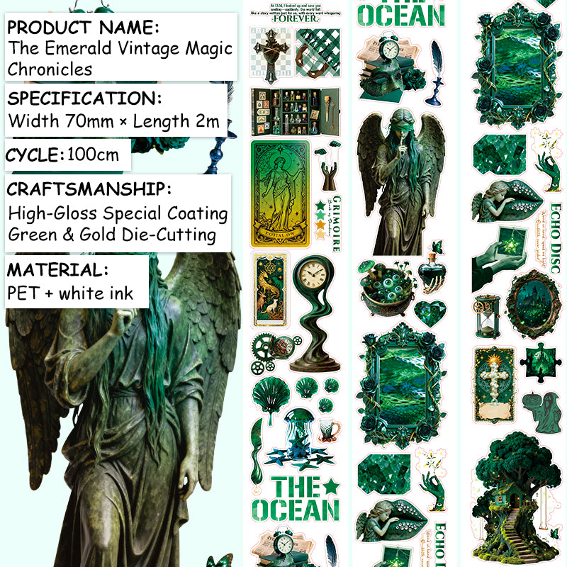 Emerald Retro Magic Record Die Cutting Green Gold PET Tape