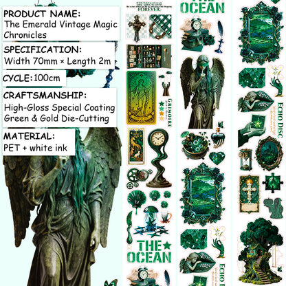 Emerald Retro Magic Record Die Cutting Green Gold PET Tape