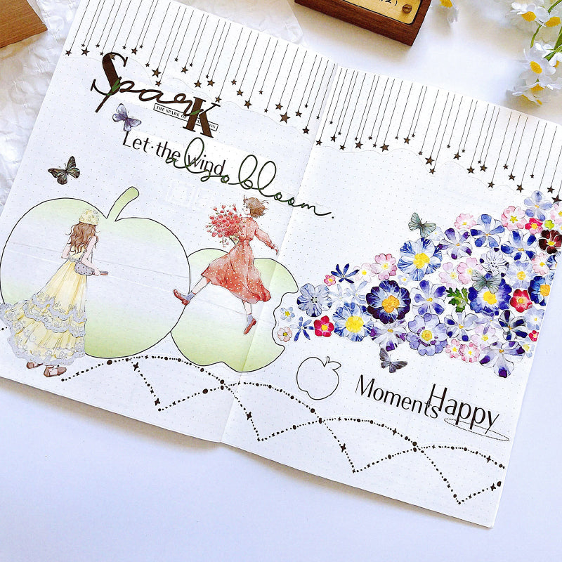 5cm*166cm Little Flower Die Cutting Washi/PET Tape featuring flower designs for journaling, scrapbooking and collage